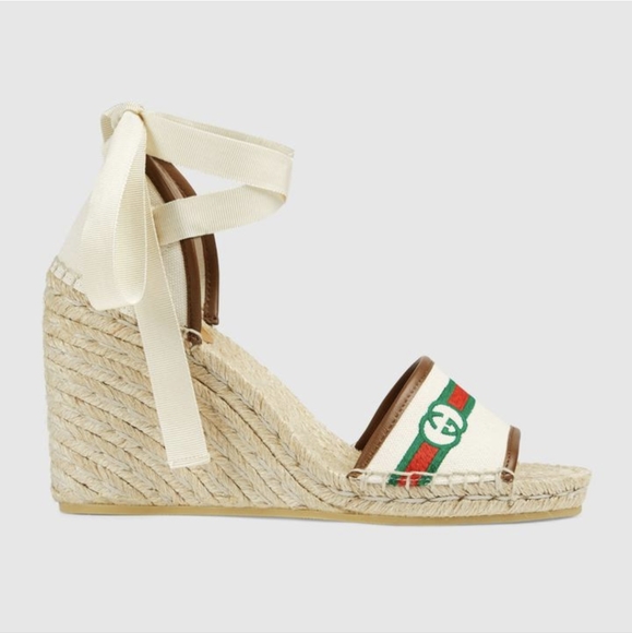 Gucci Shoes - Gucci Web Stripe Espadrille Sandals Platform